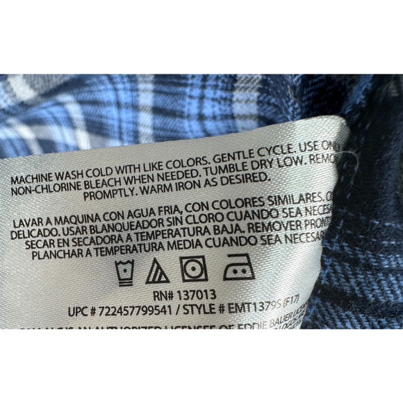 Eddie Bauer Shirt Mens Sz XL Blue Gray Flannel Plaid Button Up Cotton - Picture 9 of 9